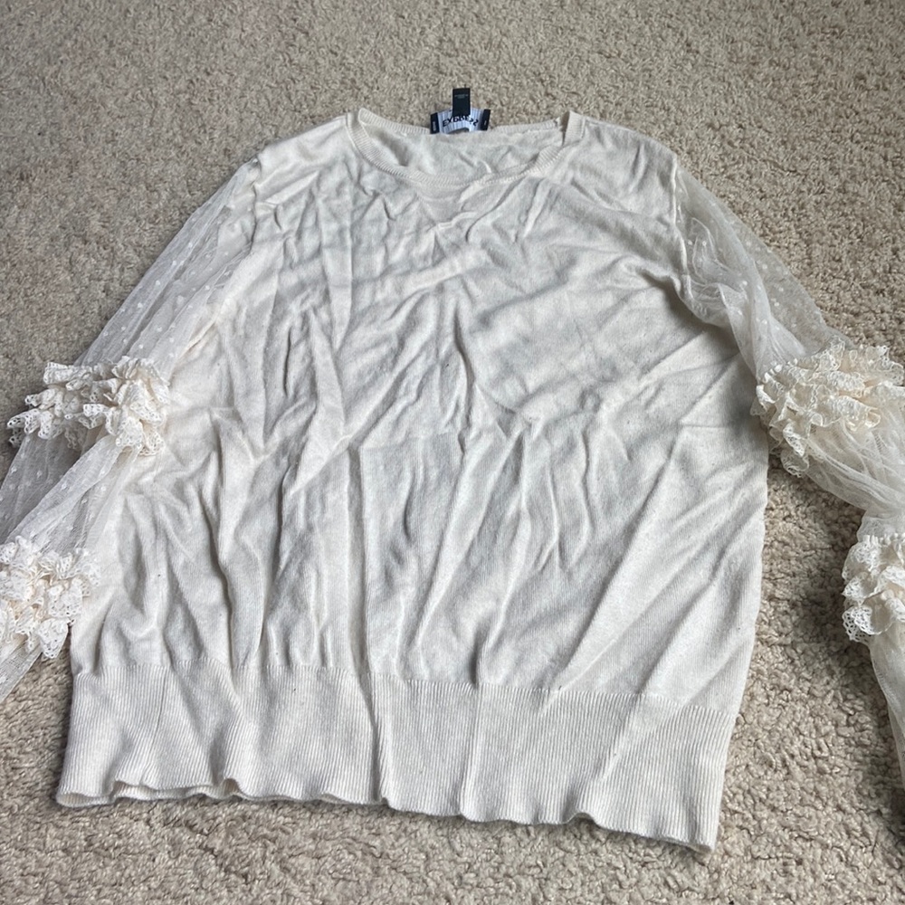 Express lightweight sweater top with sheer sleeves